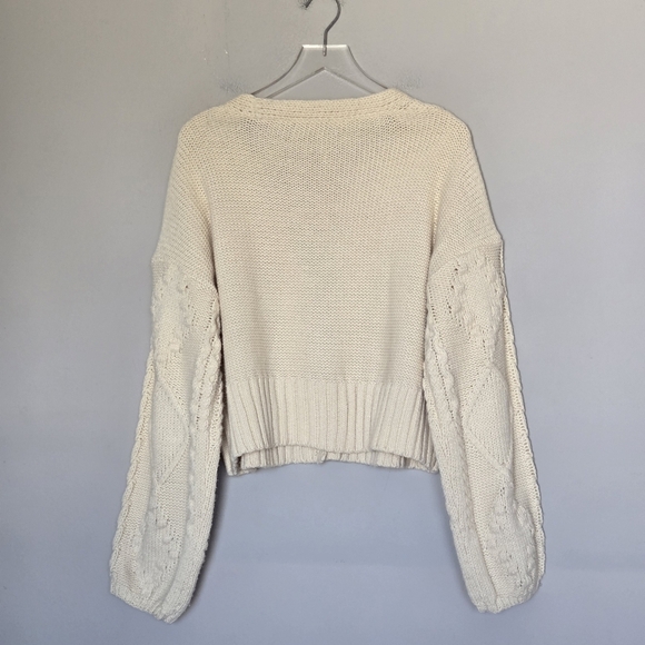 ASOS Missguided Bobble Cable Knit Cardigan Sweater Preppy Academia Neutral - Picture 8 of 9